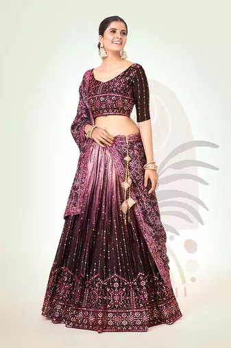 Burgundy Silk  Semi Stitched Lehenga and Unstitch Blouse with Dupatta