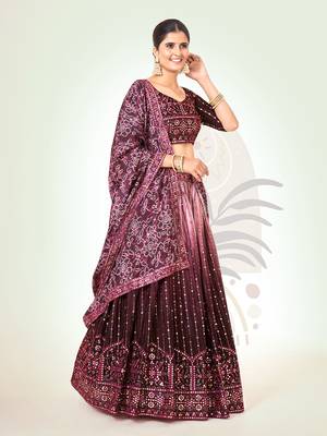 Burgundy Silk  Semi Stitched Lehenga and Unstitch Blouse with Dupatta 3