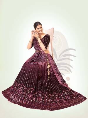 Burgundy Silk  Semi Stitched Lehenga and Unstitch Blouse with Dupatta 4