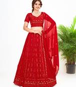 Red Georgette  Semi Stitched Lehenga and Unstitch Blouse with Dupatta