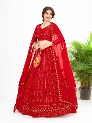 Red Georgette  Semi Stitched Lehenga and Unstitch Blouse with Dupatta 2