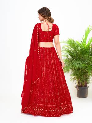 Red Georgette  Semi Stitched Lehenga and Unstitch Blouse with Dupatta 4