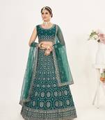 Rama Green Net  Semi Stitched Lehenga and Unstitch Blouse with Dupatta