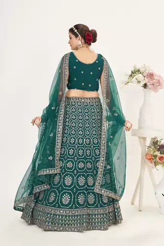 Rama Green Net  Semi Stitched Lehenga and Unstitch Blouse with Dupatta