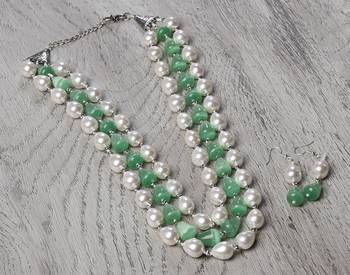 Semi precious beads n shell pearls necklace set 3