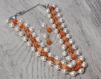 Semi precious beads n shell pearls necklace set 3