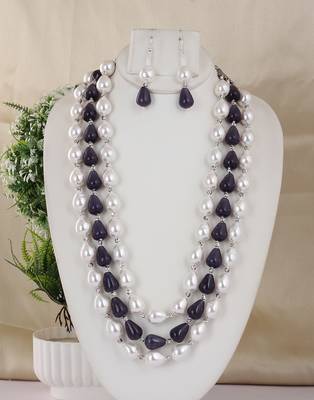Semi precious beads n shell pearls necklace set 1