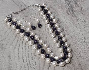 Semi precious beads n shell pearls necklace set 3