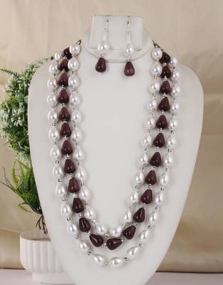 Semi precious beads n shell pearls necklace set 1