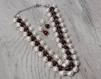 Semi precious beads n shell pearls necklace set 3
