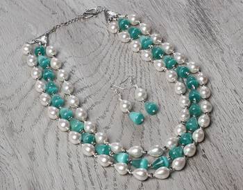 Semi precious beads n shell pearls necklace set 3
