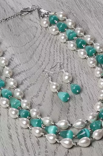 Semi precious beads n shell pearls necklace set