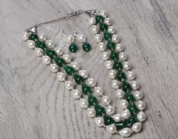 Semi precious beads n shell pearls necklace set 3