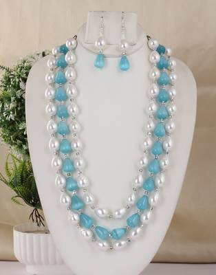 Semi precious beads n shell pearls necklace set 1