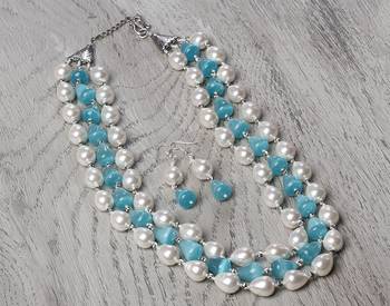 Semi precious beads n shell pearls necklace set 3