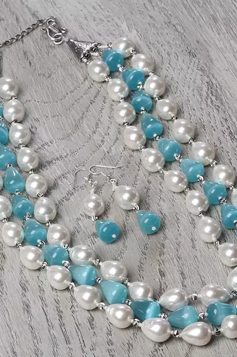 Semi precious beads n shell pearls necklace set
