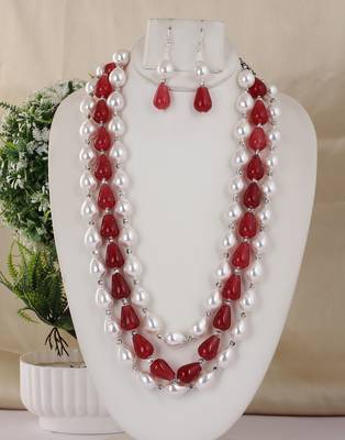 Semi precious beads n shell pearls necklace set 1