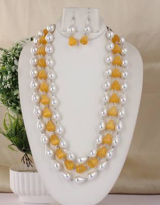 Semi precious beads n shell pearls necklace set 1