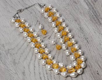 Semi precious beads n shell pearls necklace set 3