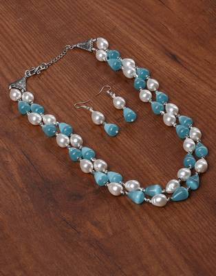 Semi precious beads n shell pearls necklace set 3