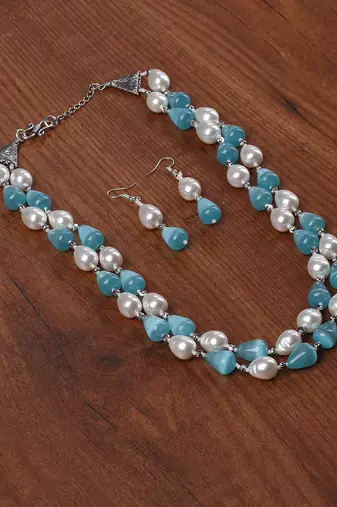 Semi precious beads n shell pearls necklace set