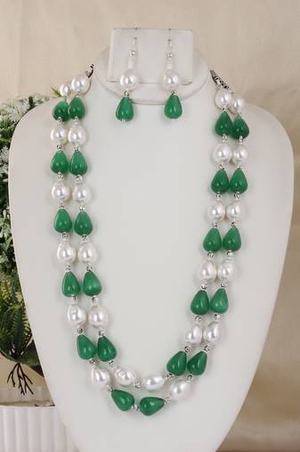 Semi precious beads n shell pearls necklace set