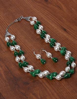 Semi precious beads n shell pearls necklace set 3