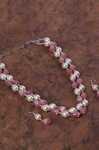Semi precious beads n shell pearls necklace set