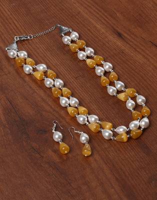 Semi precious beads n shell pearls necklace set 3