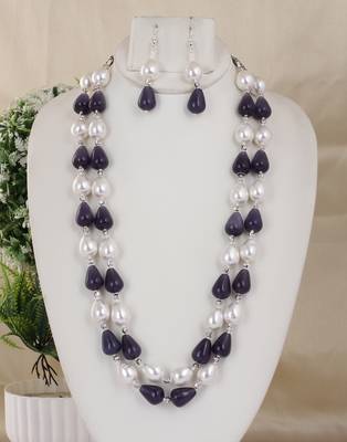 Purple Silver Yellow Silver Plated Beaded Jewellery Necklace Set 1