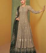 Fawn Embroidered Georgette Stitched Anarkali Suit Up To 42" Size