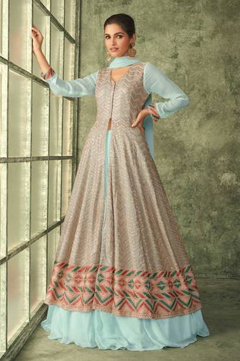 Multi Color Embroidered Georgette Stitched Suit Free size full stitched Up To 42" Size