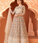 Multi Embroidered Georgette Stitched Anarkali Suit (Size Upto 42)