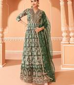 Green Embroidered Georgette Stitched Anarkali Suit (Size Upto 42) Up To 42" Size
