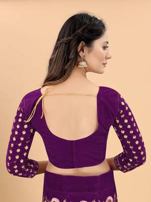 Purple Velvet Fabric Zari Embroidery Work Semi Stitched Lehenga Choli 5