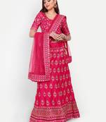 Pink Embroidered Semi Stitched Zari Work and Thread Work Lehenga Choli