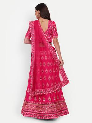 Pink Embroidered Semi Stitched Zari Work and Thread Work Lehenga Choli 4