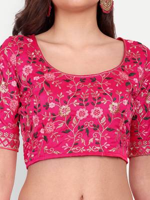 Pink Embroidered Semi Stitched Zari Work and Thread Work Lehenga Choli 5