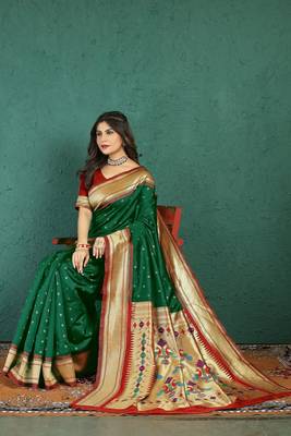 Green Colour Paithani Silk Saree 1