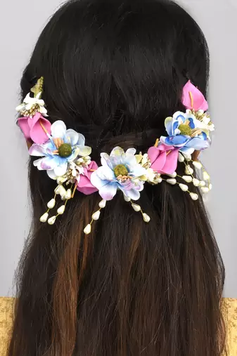 Women pink colored embellished hair accessory set