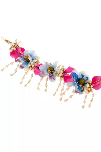 Women pink colored embellished hair accessory set