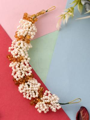 Women gold & yellow colored handcrafted beaded hair tiara 1