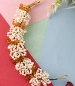 Women gold & yellow colored handcrafted beaded hair tiara