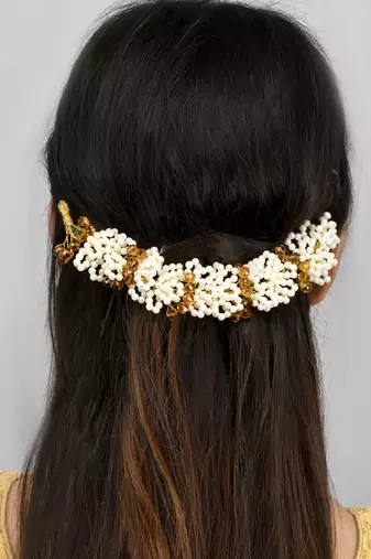 Women gold & yellow colored handcrafted beaded hair tiara