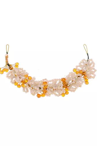 Women gold & yellow colored handcrafted beaded hair tiara