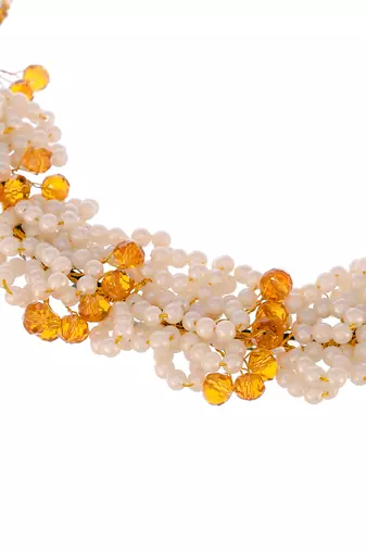 Women gold & yellow colored handcrafted beaded hair tiara
