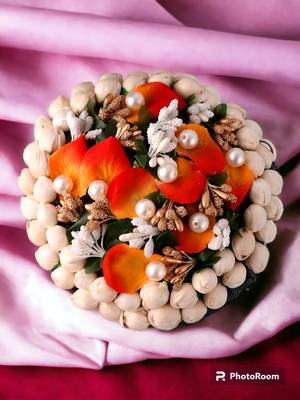 Orange & white embellished handcrafted beaded hair bun cover 1