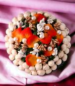 Orange & white embellished handcrafted beaded hair bun cover