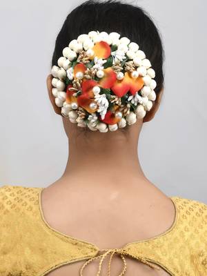 Orange & white embellished handcrafted beaded hair bun cover 2