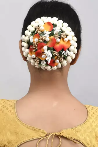 Orange & white embellished handcrafted beaded hair bun cover